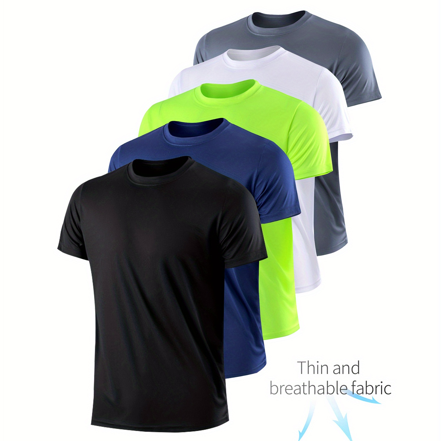 

5pcs T-shirts à manches courtes pour hommes, séchage rapide, ultra fins, respirants, col rond, confortables, pour la gym, le fitness, le printemps et l'été