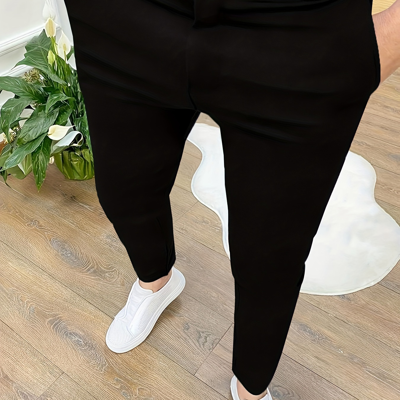 

Men's Trousers Basic Solid Color Polyester Knit Fabric With Medium Stretch And Zipper Detail Pants