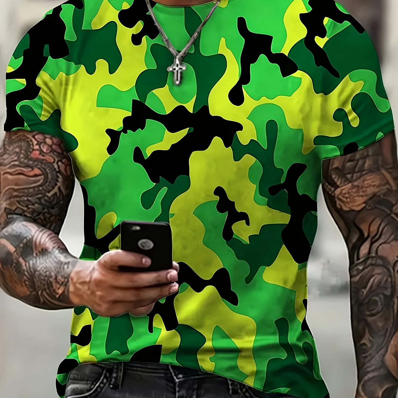

Men's Camouflage Print T-shirt, Casual Short Sleeve Crew Neck Tee, Men's Clothing For Outdoor
