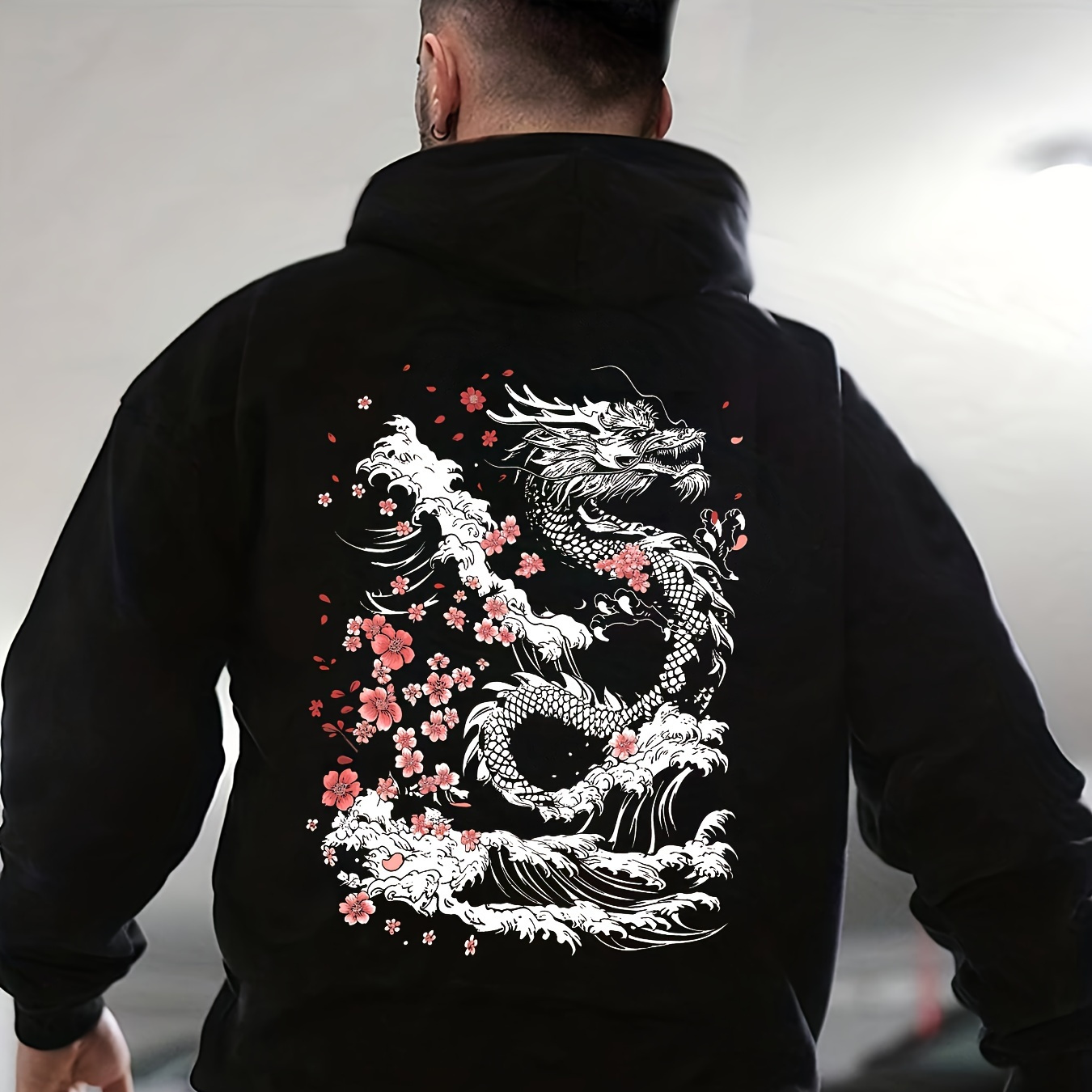 

Kourrter Men's Casual Hoodie With Geometric Dragon Design - Long Sleeve, Polyester , Machine Washable