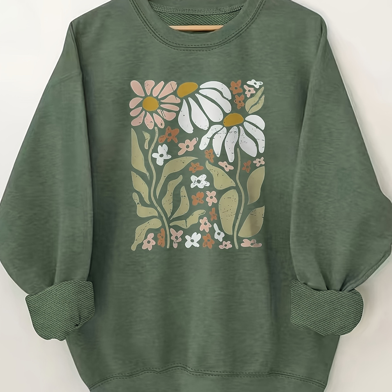 

Floral Print Comfy Soft Pullover Sweatshirt, Casual Long Sleeve Crew Neck Sweatshirt For Spring & Fall, Women's Clothing