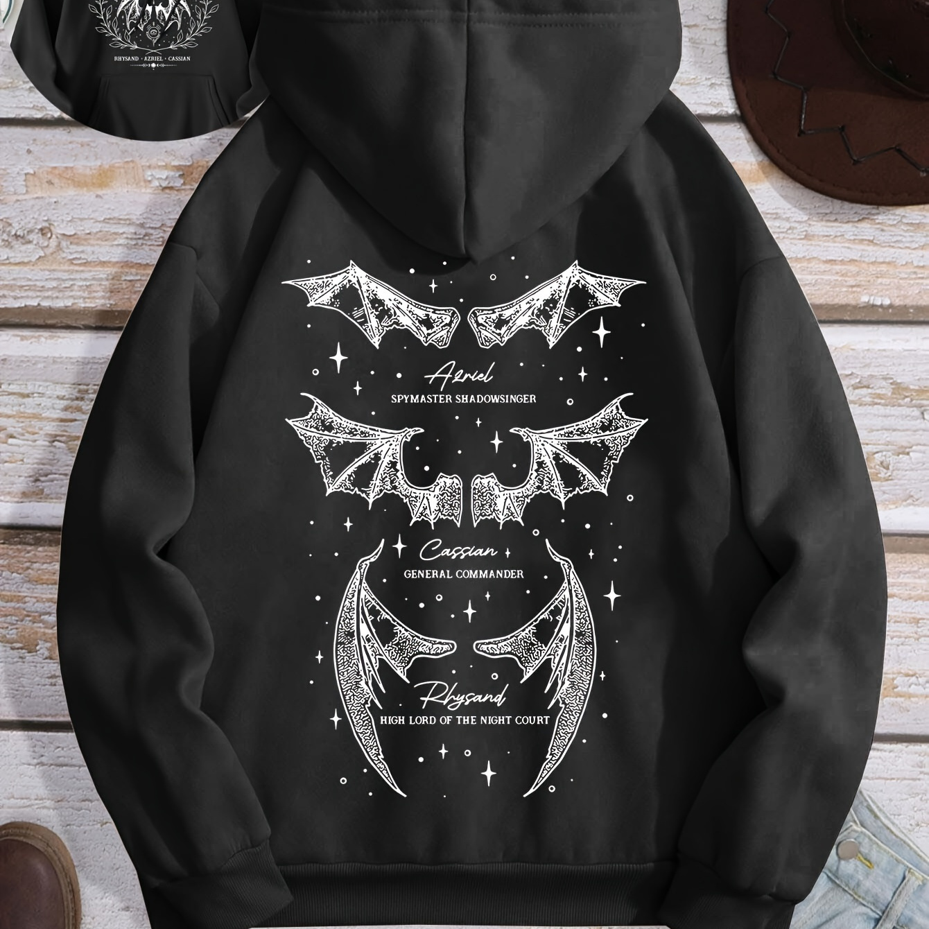 

Wing Print Kangaroo Pocket Hoodie, Casual Long Sleeve Hoodies Sweatshirt, Women's Clothing