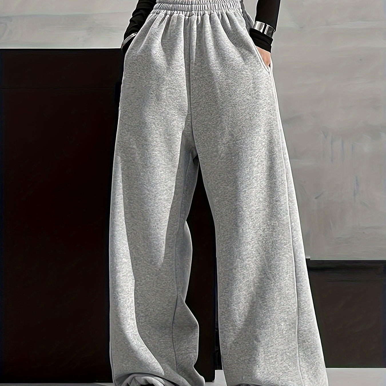 

(solid Color Comfortable Wide Leg Pants, Casual Loose Waist Wide Leg Pants, With Pockets, Tied, Women's Clothing