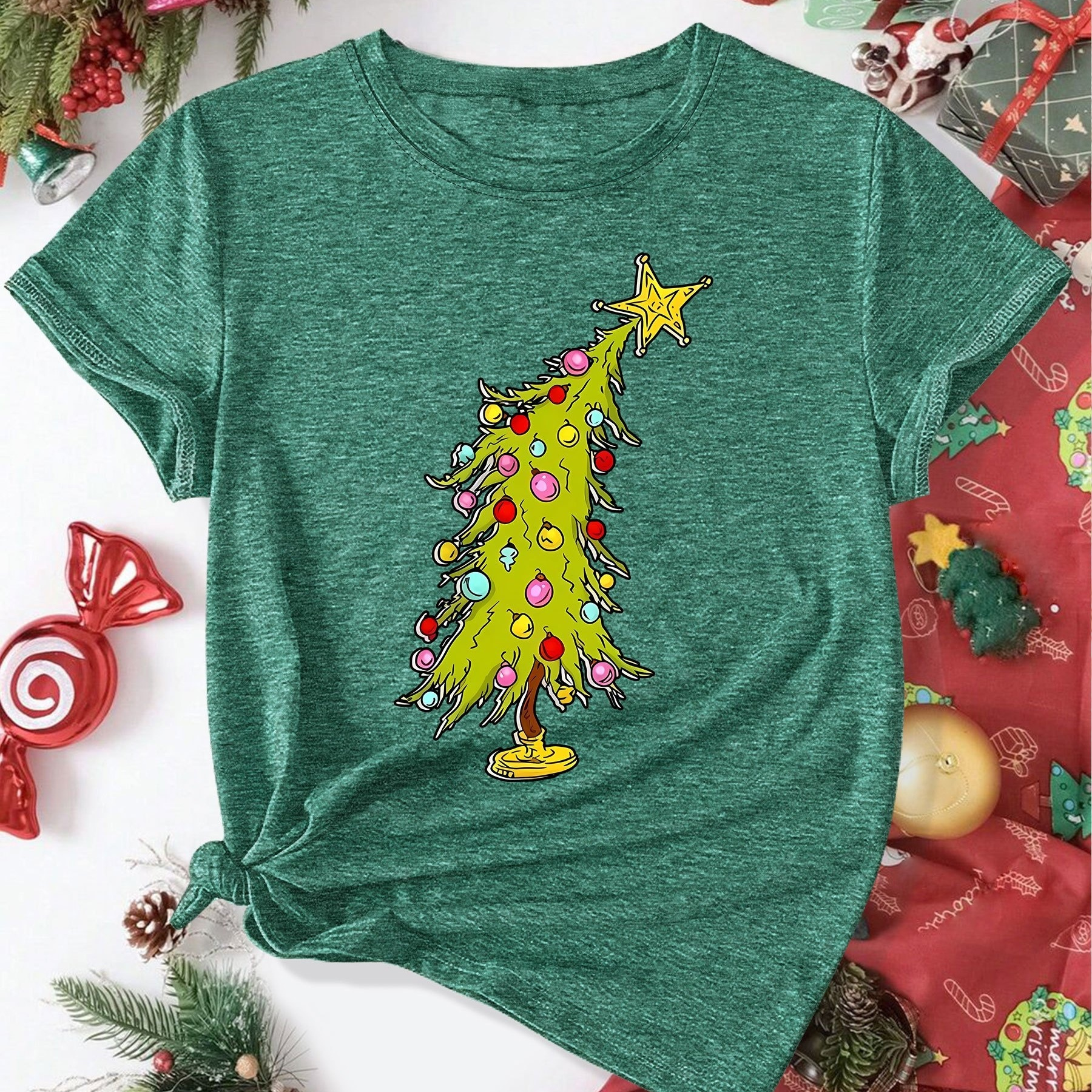 

Women'-inspired Tree Graphic Tee - Casual Summer Short Sleeve T-shirt, Crew Neck, Multiple Colors , Machine Washable