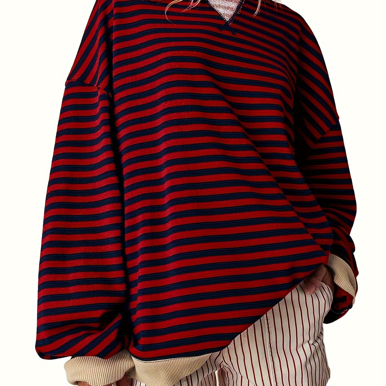 

Womens Striped Oversized Sweatshirt Color Block Crew Neck Long Sleeve Shirt Casual Loose Pullover Top Y2k Clothes