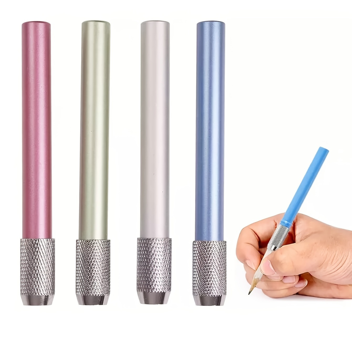 5pcs Per Set Assorted Color Adjustable Aluminum Convenient Pencil Extender  Holder School Hobby Art Writing Tools Pencil Extender Length Extension Hold