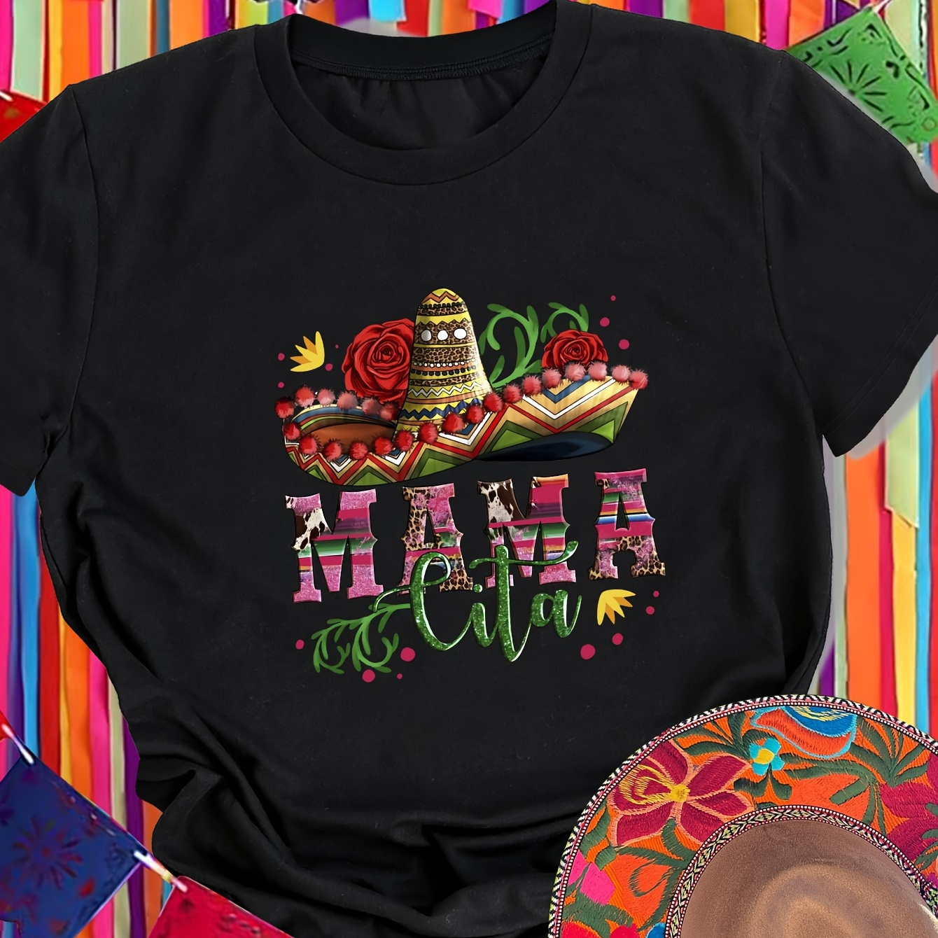

Fiesta Cinco De Mayo Mama T-shirt, Vibrant Mexican Holiday Graphic Tee, Comfortable Women's Festive Short Sleeve Top, Perfect For Celebration And Parties