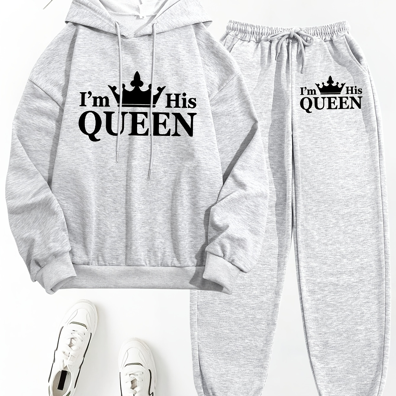 

Women's 2pcs Casual Polyester Hoodie And Pants Set, "i'm " Print, Long Sleeve Pullovers With Pockets, Loose Fabric, Spring/fall Collection