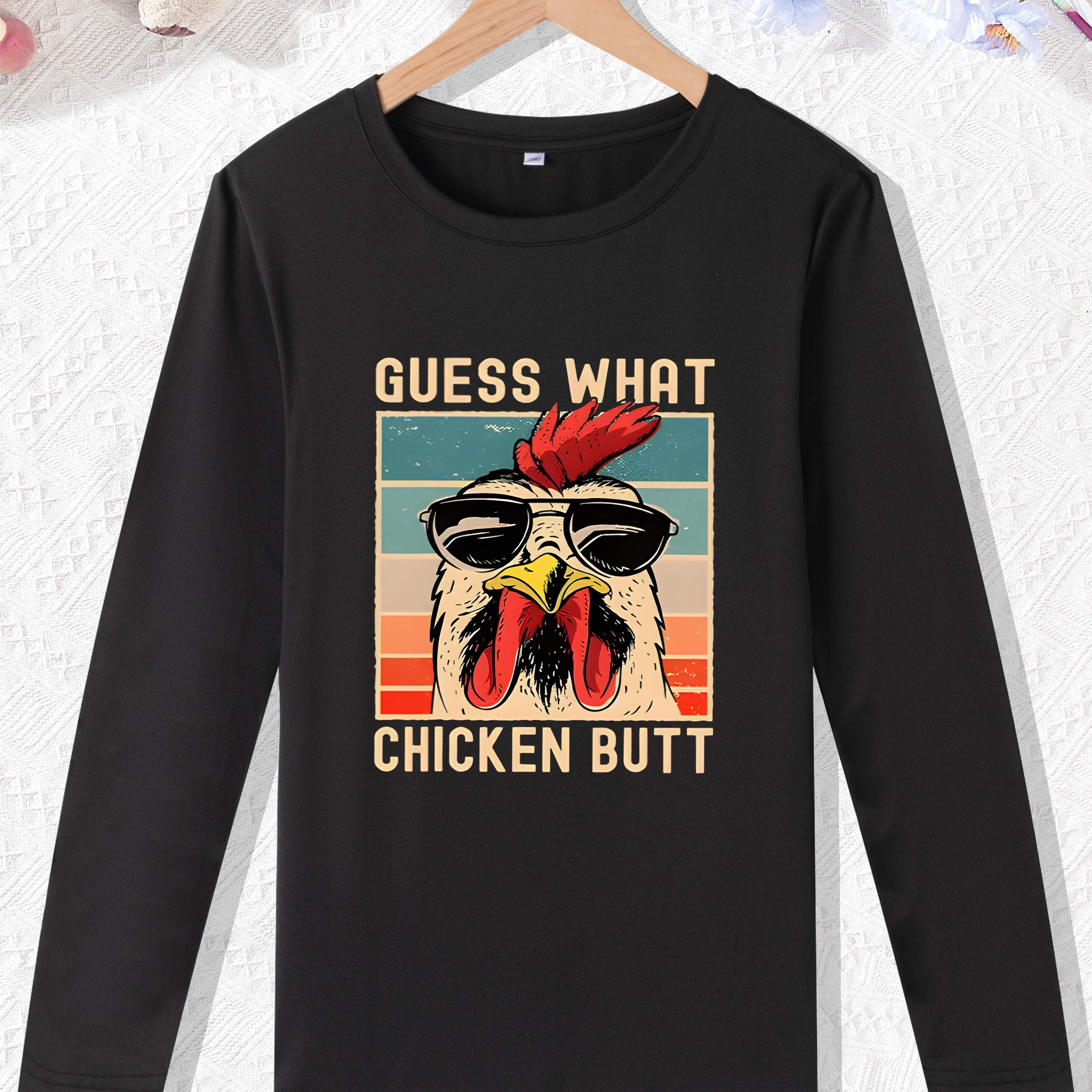 

Chicken Butt Print Long Sleeve T-shirt For Boys, Casual Pullover, Boy's Clothing