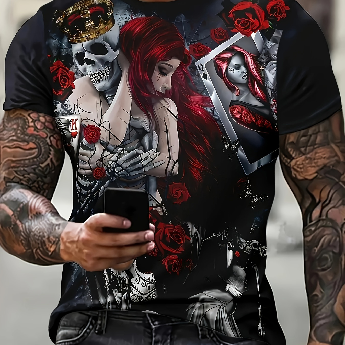 

Men's Beauty Print T-shirt, Casual Short Sleeve Crew Neck Tee, Men's Clothing For Outdoor