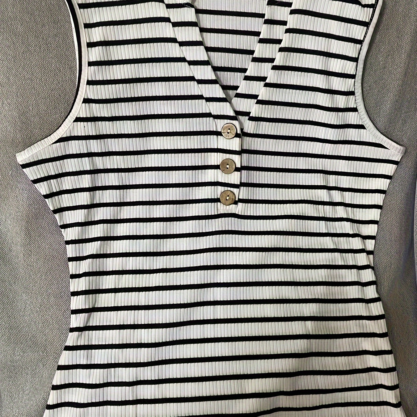 

Striped Pattern Notched Neck Tank Top, Versatile Button Decor Sleeveless Summer Top, Women's Clothing