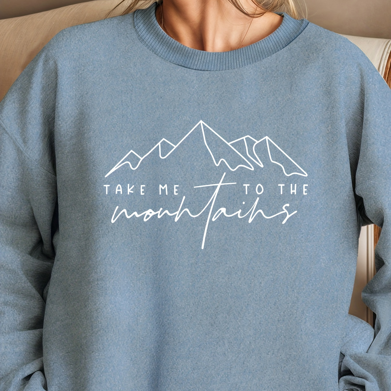 

Mountain Print Sweatshirt, Crew Neck Casual Sweatshirt For Fall & Spring, Women's Clothing