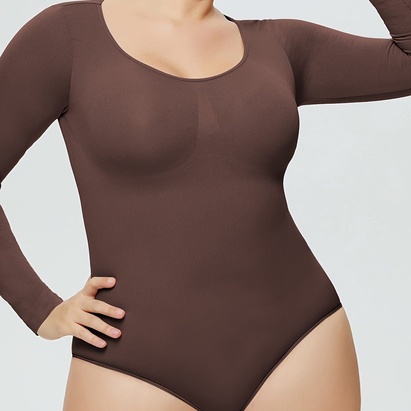 Lettuce Trim Shaping Bodysuit, Long Sleeve Tummy Control Slimming Body  Shaper, Women's Clothing