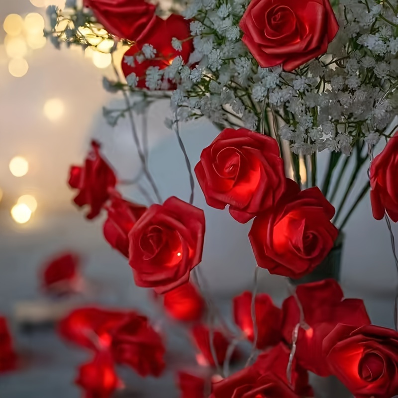 

1pc Led Foam Rose Flower String Light With Battery Box, Holiday Decoration String Lights