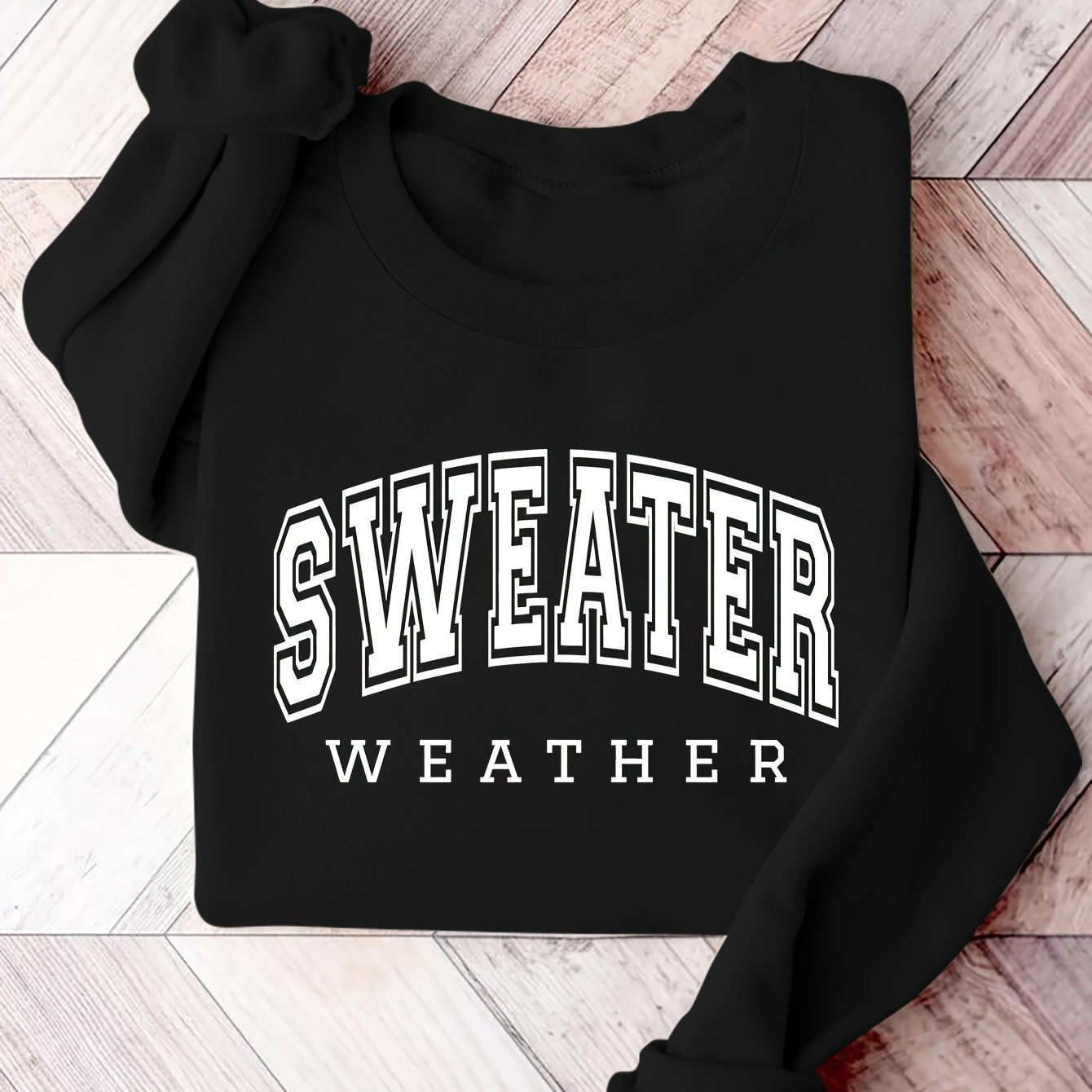 

Women's Letter Neck Sweatshirt - Casual Polyester Knit For Fall & Winter