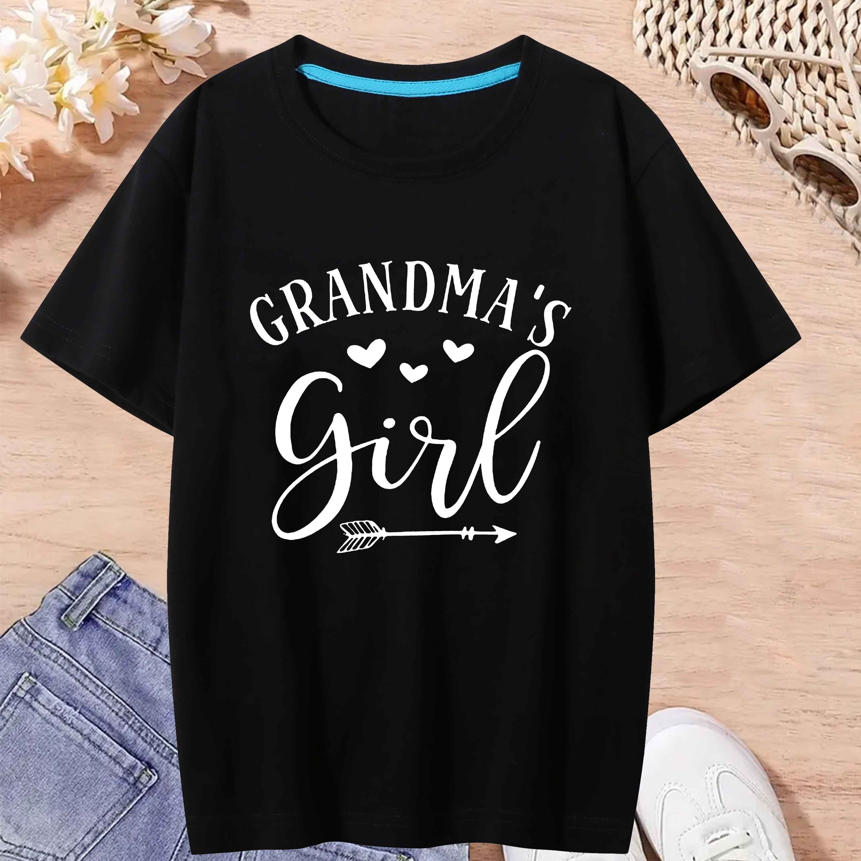 

grandma's Girl" Print T-shirt For Kids, Casual Short Sleeve Top, Girl's Clothes
