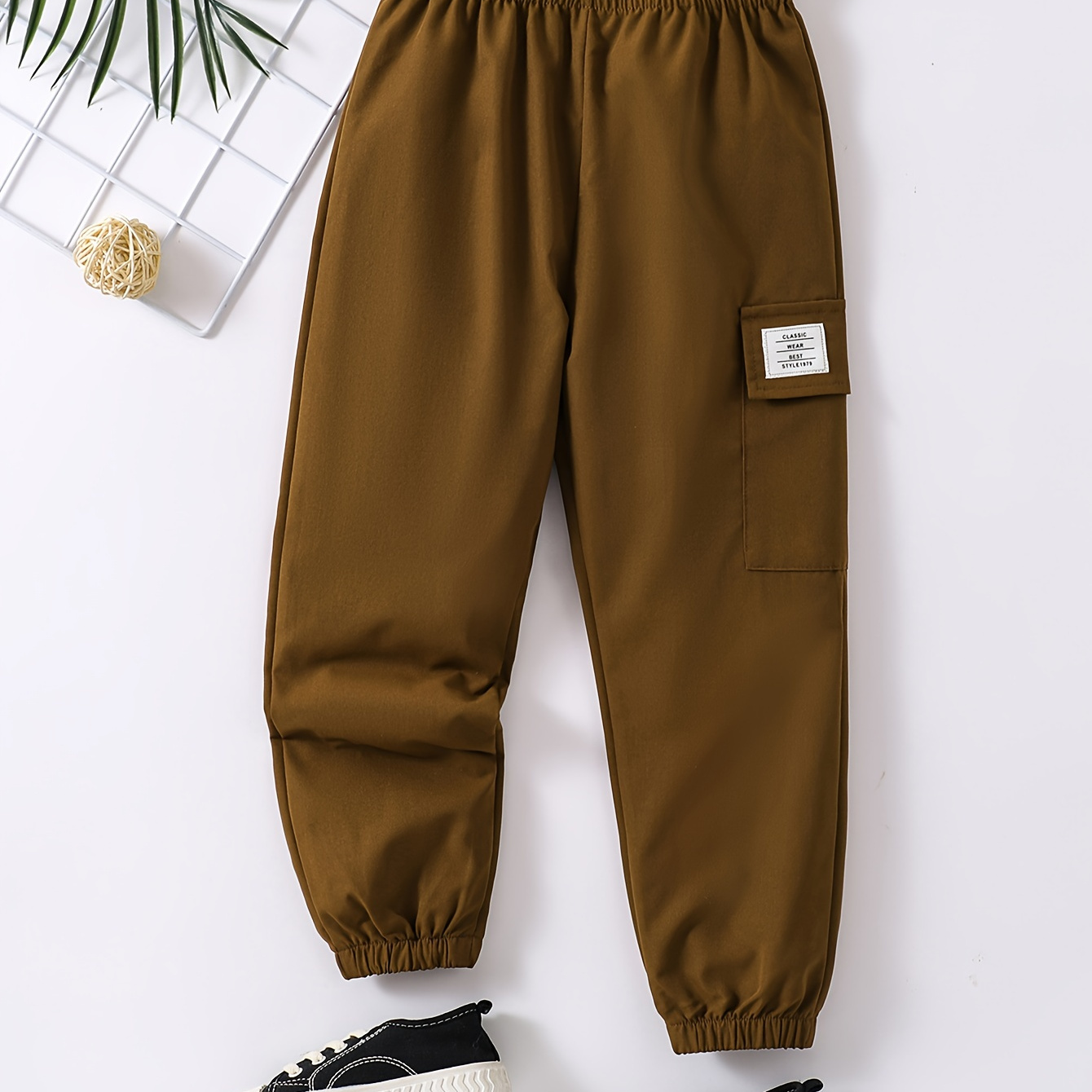 

Pantalon Cargo Décontracté De Couleur Unie Pour Garçons, Pantalon De Jogging À Taille Élastique Avec Poche, Vêtements D'extérieur Pour Enfants