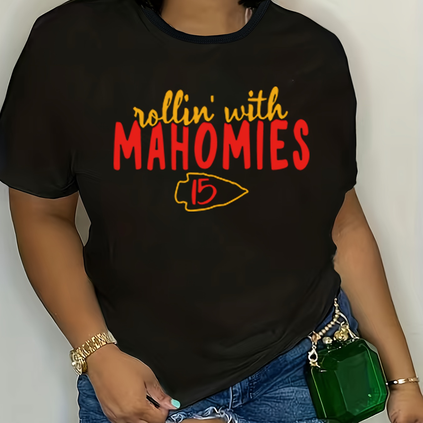 

Plus Size Colorblock Letter Print T-shirt, Casual Short Sleeve Top For Spring & Summer, Women's Plus Size Clothing