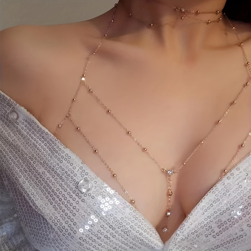 Bling Rhinestone Love Heart Chest Chain Harness Bra Necklace For Women  Summer Beach Sexy Bikini Body Chain Lingerie Decoration Chain - Temu Romania