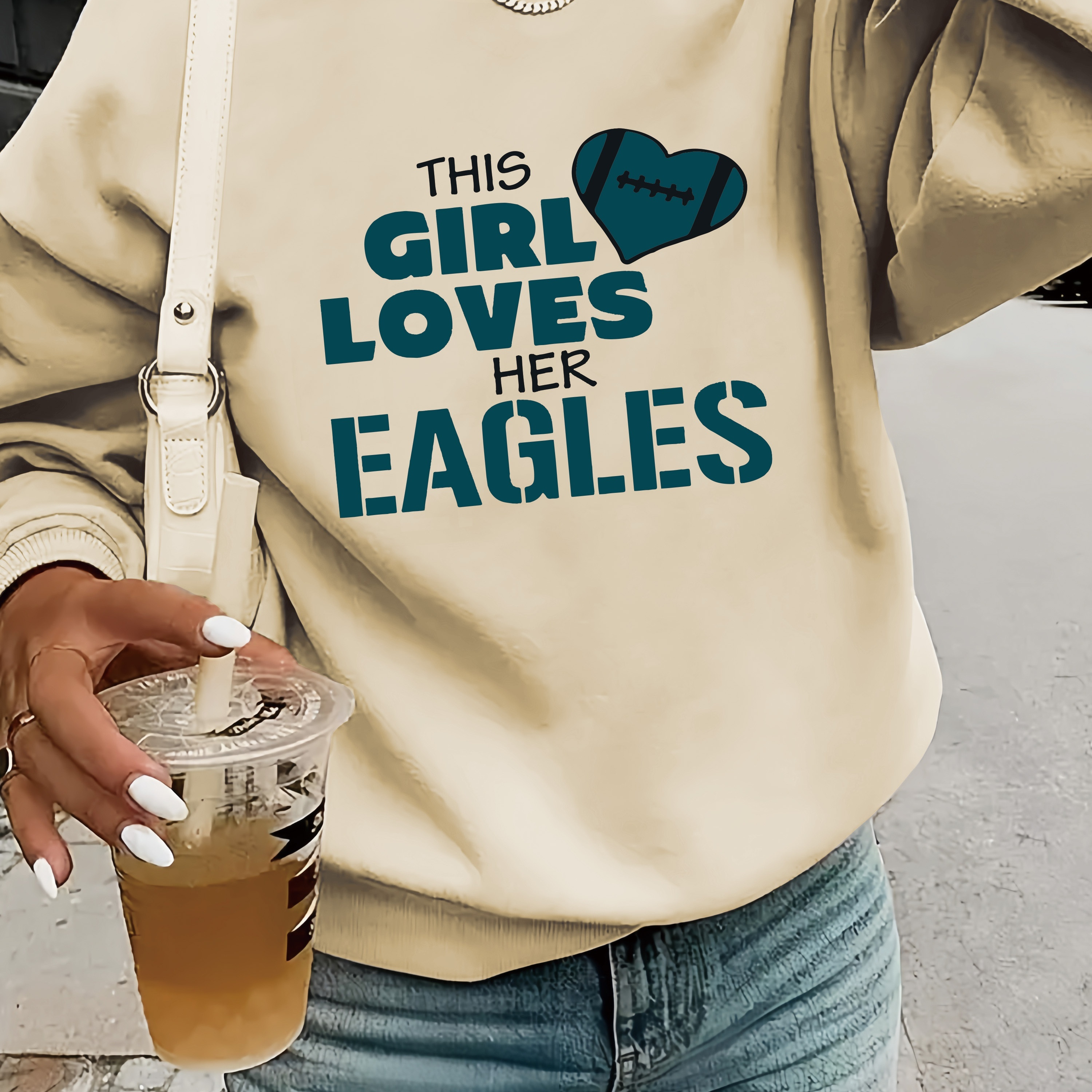 

's Casual Crew Neck Sweatshirt - Cozy Polyester, Machine Washable, Letter For All