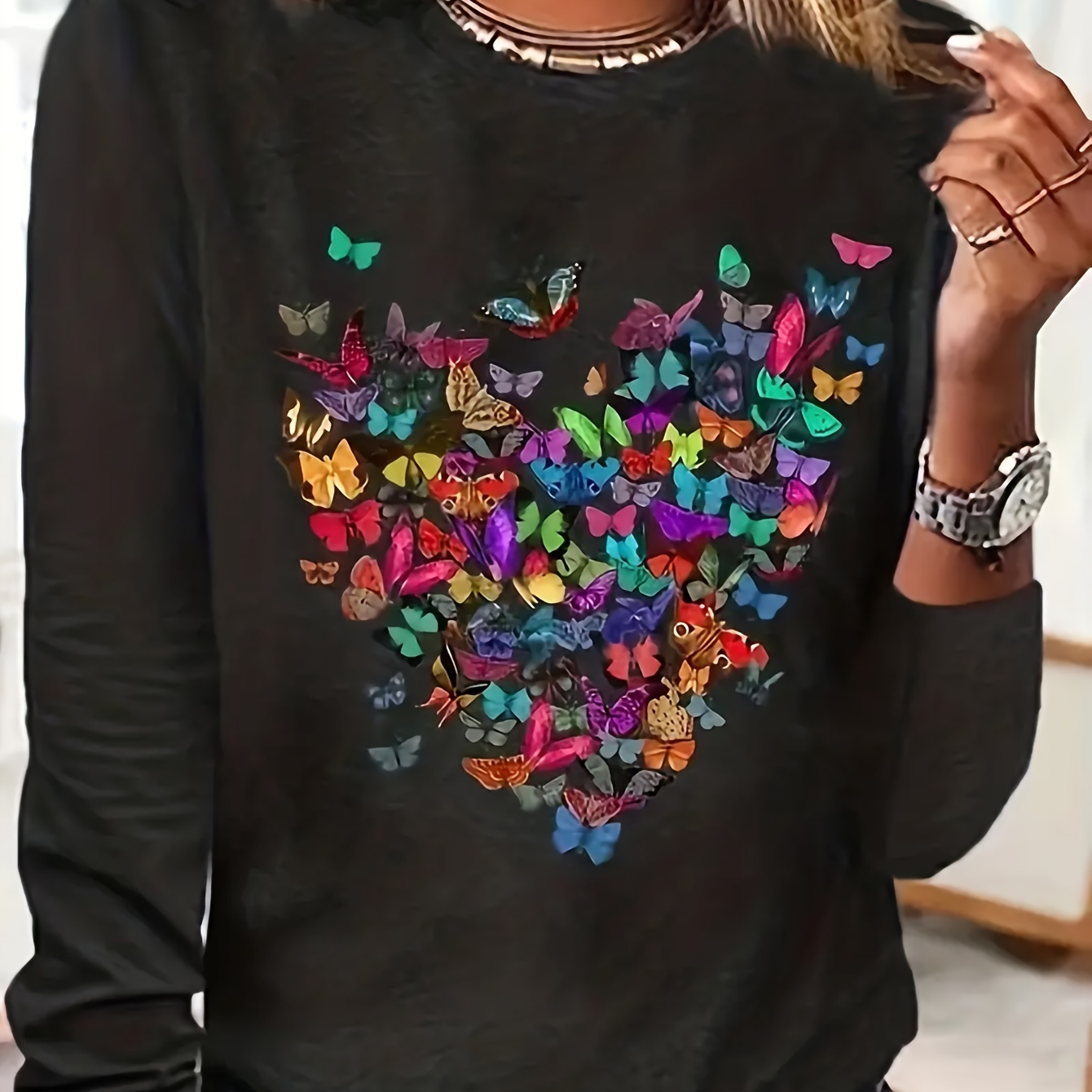 

Graphic Print T-shirt, Long Sleeve Crew Neck Casual Top For Spring & Fall, Women's Clothing