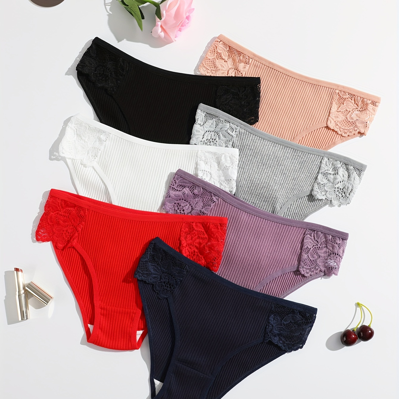 

7pcs/pack Women Solid Panties Soft Lace Ladies Briefs Panty