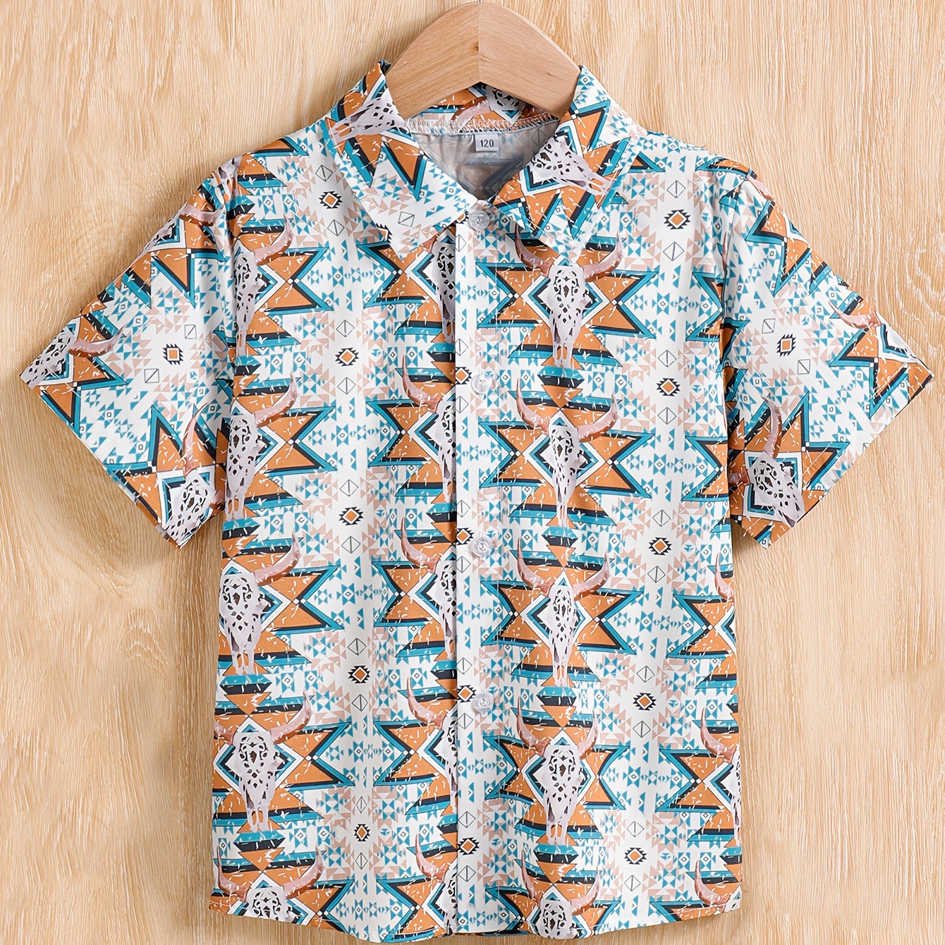 

Geometric Pattern Print Boys Creative Shirt, Casual Short Sleeve Lapel Shirt Tops, Boys Clothes For Summer Outdoor