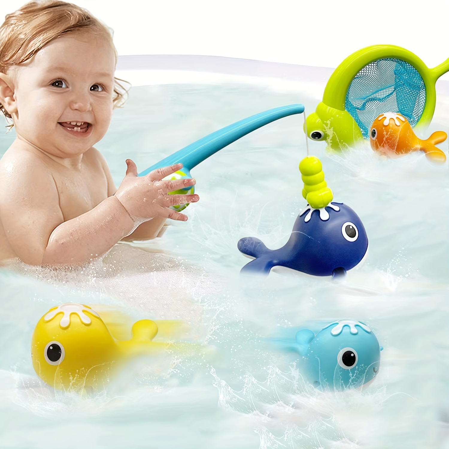 4Pcs Magnetic Fishing Toy Set Bath Toys Baby Bathtub Toy with