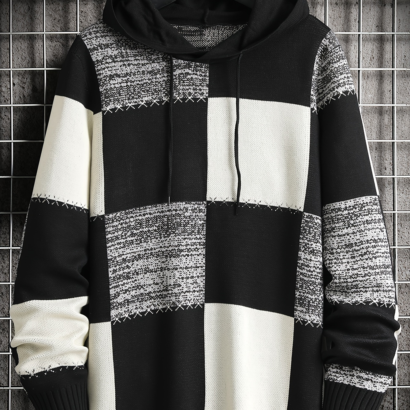 

Pull à capuche décontracté pour hommes, style de banlieue quotidien, motif à carreaux, coupe confortable