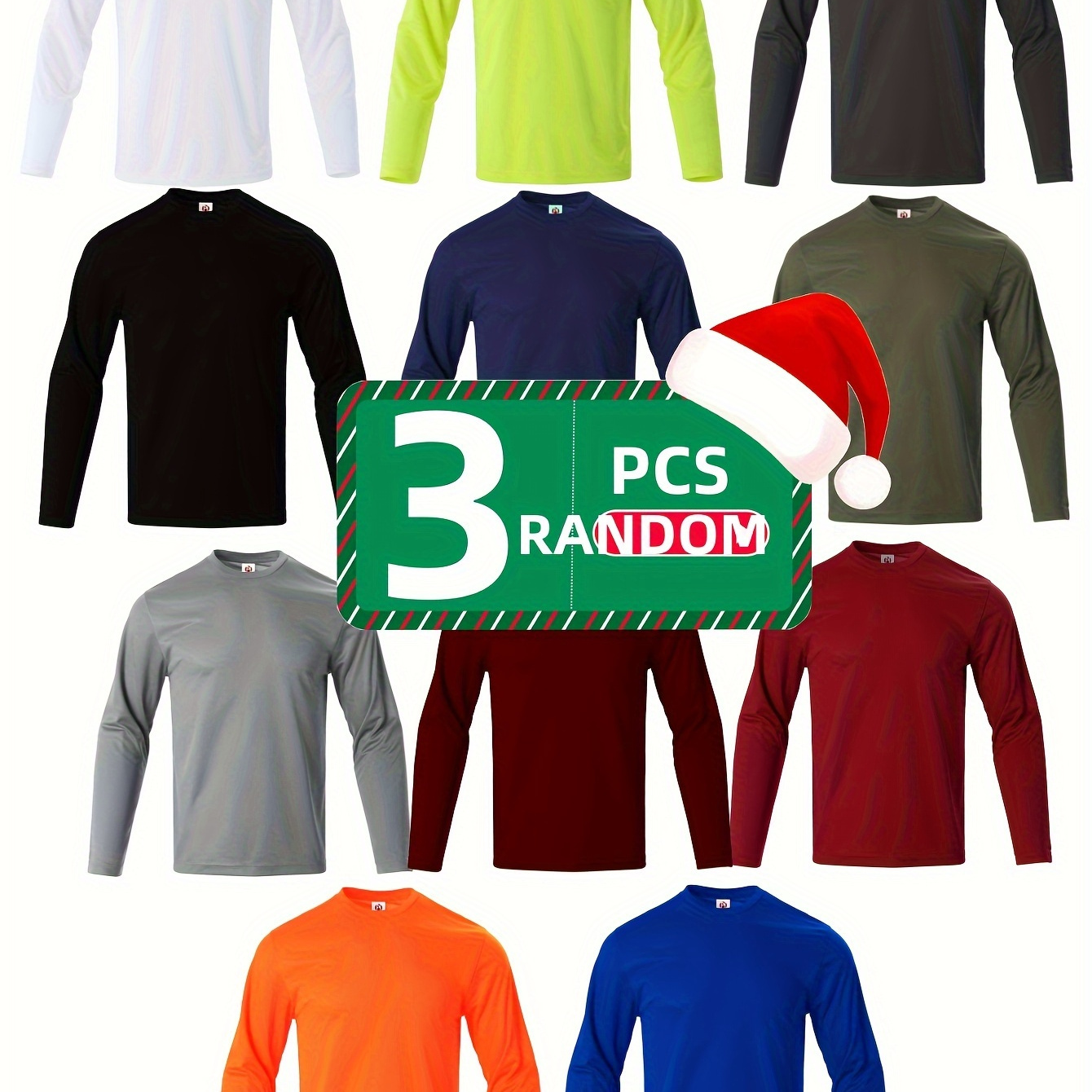 

Men's Casual Random 3pcs Long Sleeve T-shirt, Quick Drying Breathable Sports Top
