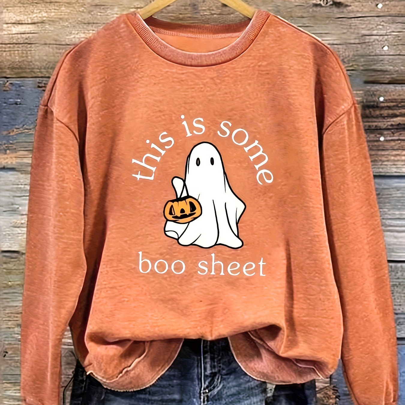 

Halloween Ghost Print Sweatshirt, Casual Long Sleeve Crew Neck Sweatshirt, Women's Clothing