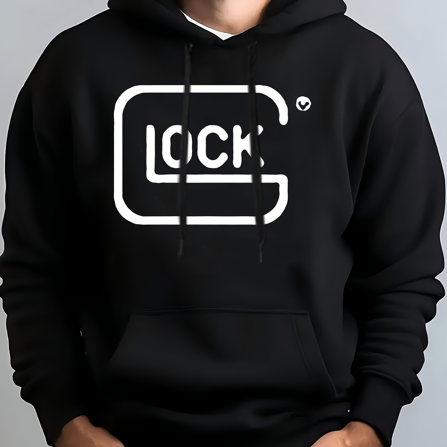 

Men' Graphic Hoodie With Fleece Lining - "lock" Print Crew Neck Sweatshirt For Fall And Winter, Casual Streetwear, 270g Cotton Blend, Sweater Hoodie