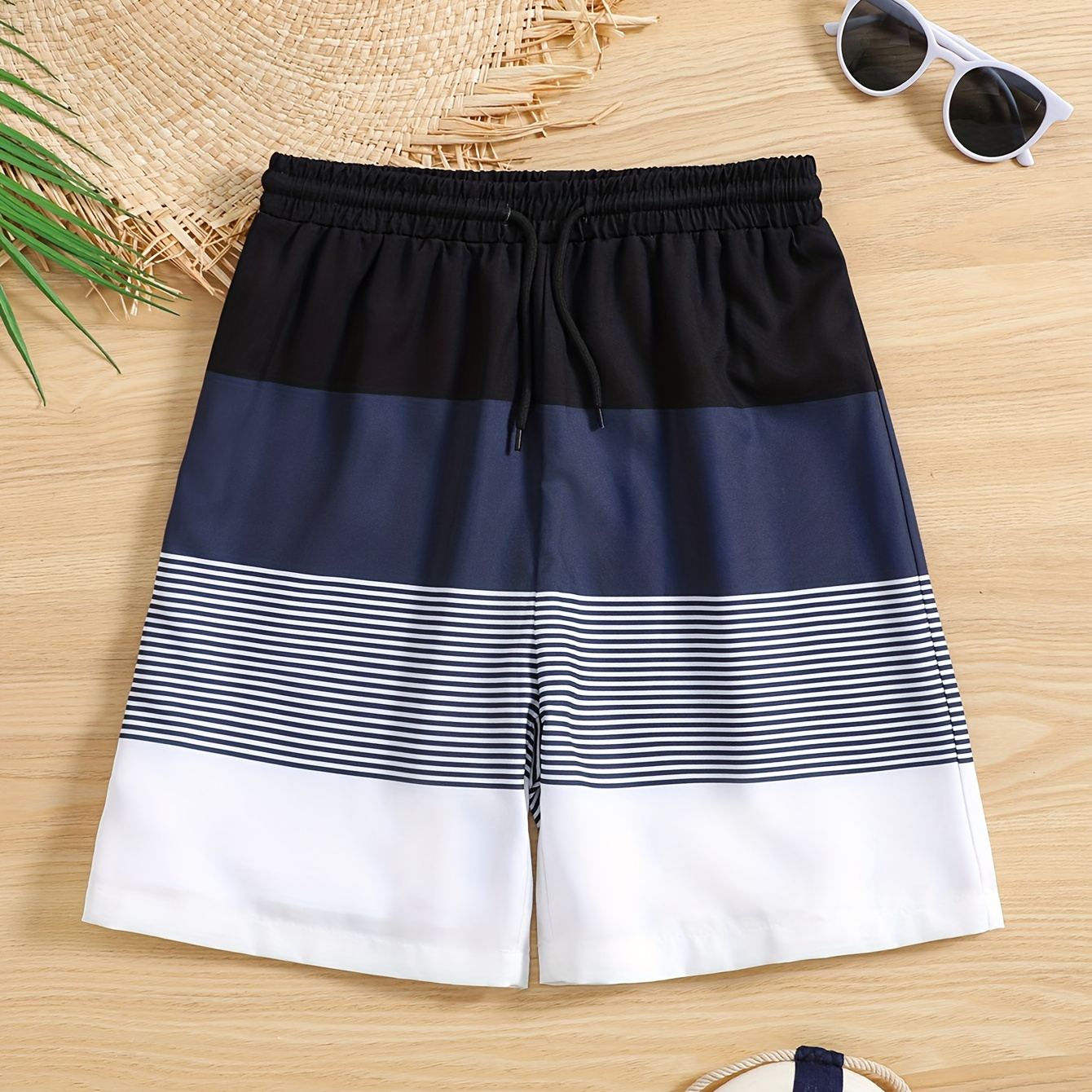 

Color Block Pattern Swim Trunks For Boys, Elastic Waist Beach Shorts, Kid's Swimwear For Summer Vacation