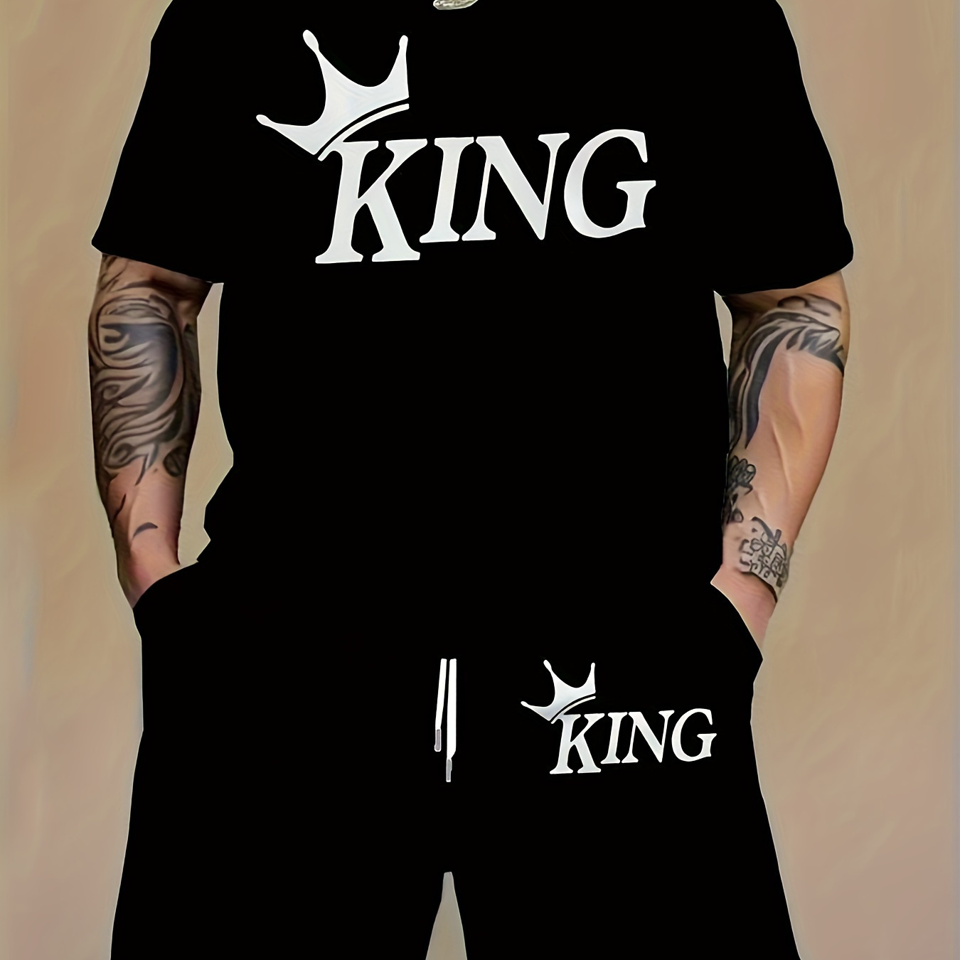 

Crown Pattern 3d Digital Printing Letter Men' T-shirt Casual Shorts Set