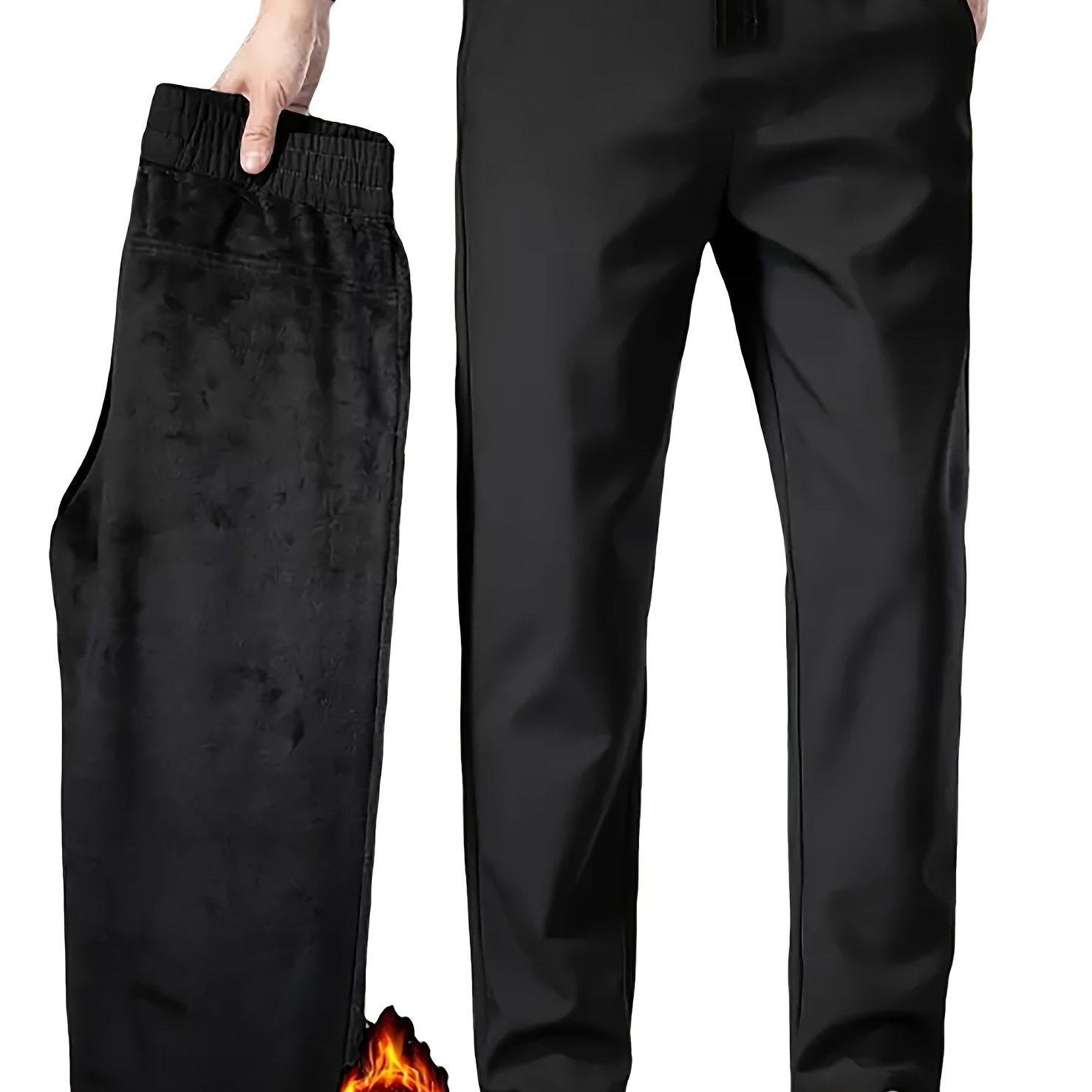 

Men's Fleece-lined Warm Pants - , Waterproof, Casual Joggers With Drawstring Waist For Fall/winter