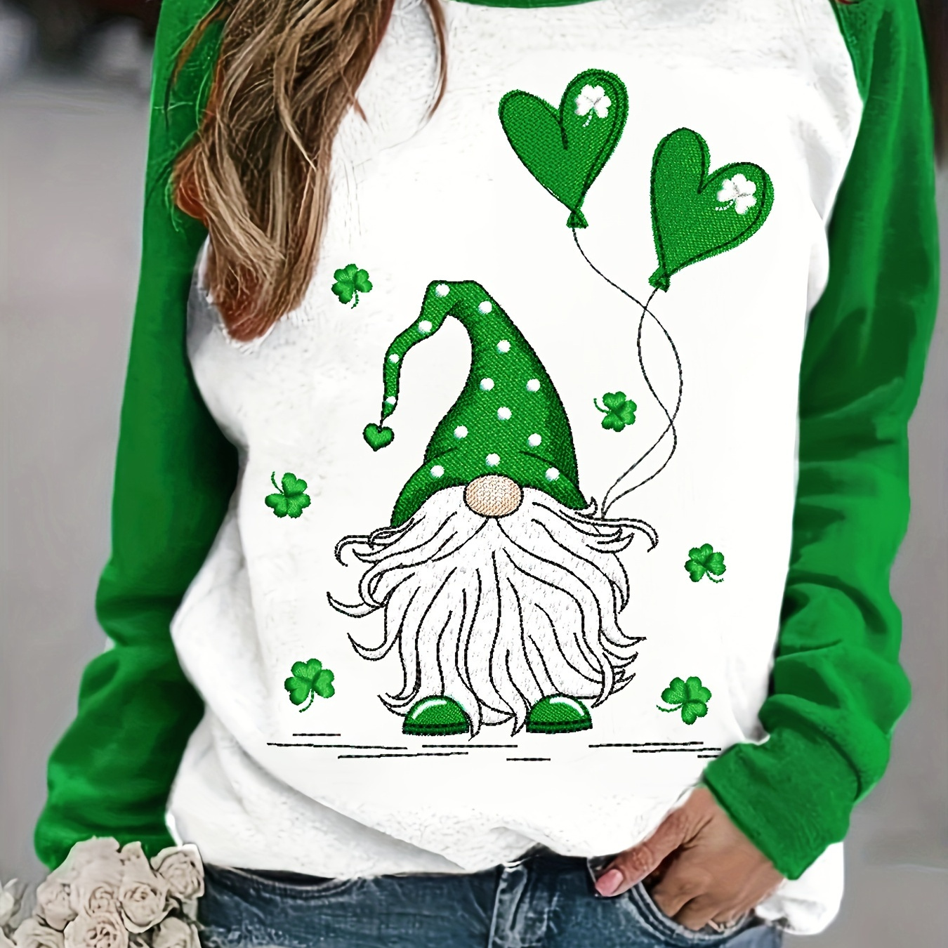 

Gnome Print Pullover Sweatshirt, Casual Long Sleeve Crew Neck Sweatshirt, Women's Clothing