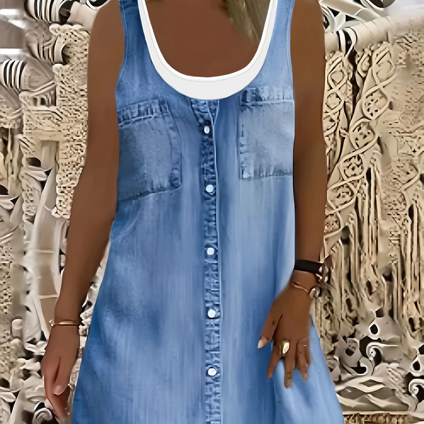 

Color Block Crew Neck Dress, Casual Sleeveless Dress For Summer, Women's Clothing