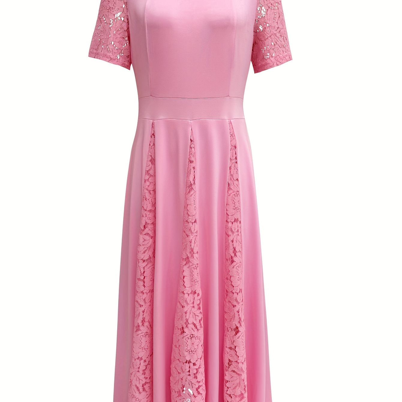 solid contrast lace dress elegant squared neck short sleeve - Temu