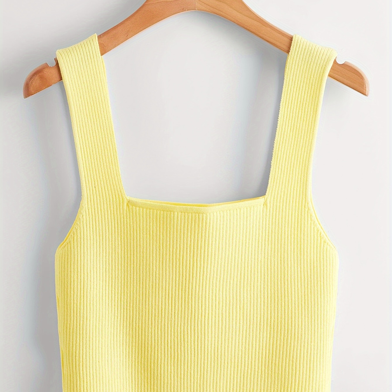 

Crop Square Neck Knit Tank Top, Casual Solid Color Sleeveless Tank Top For Spring & Summer, Women's Clothing