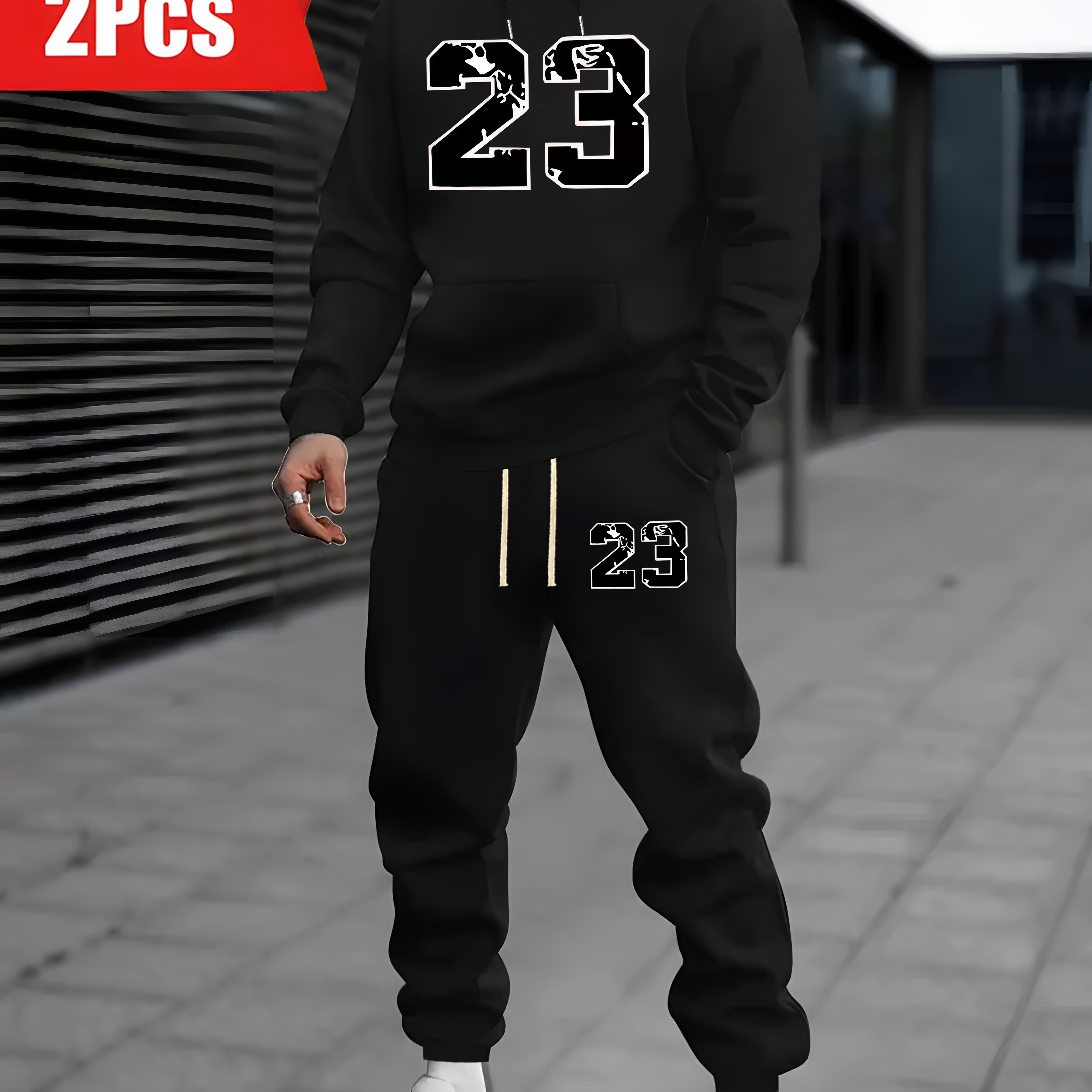 

2pcs Set, Polyester Hooded Sweatshirt & Sweatpants 23 , Fit , Slight - Athletic Outfit For /fall/,