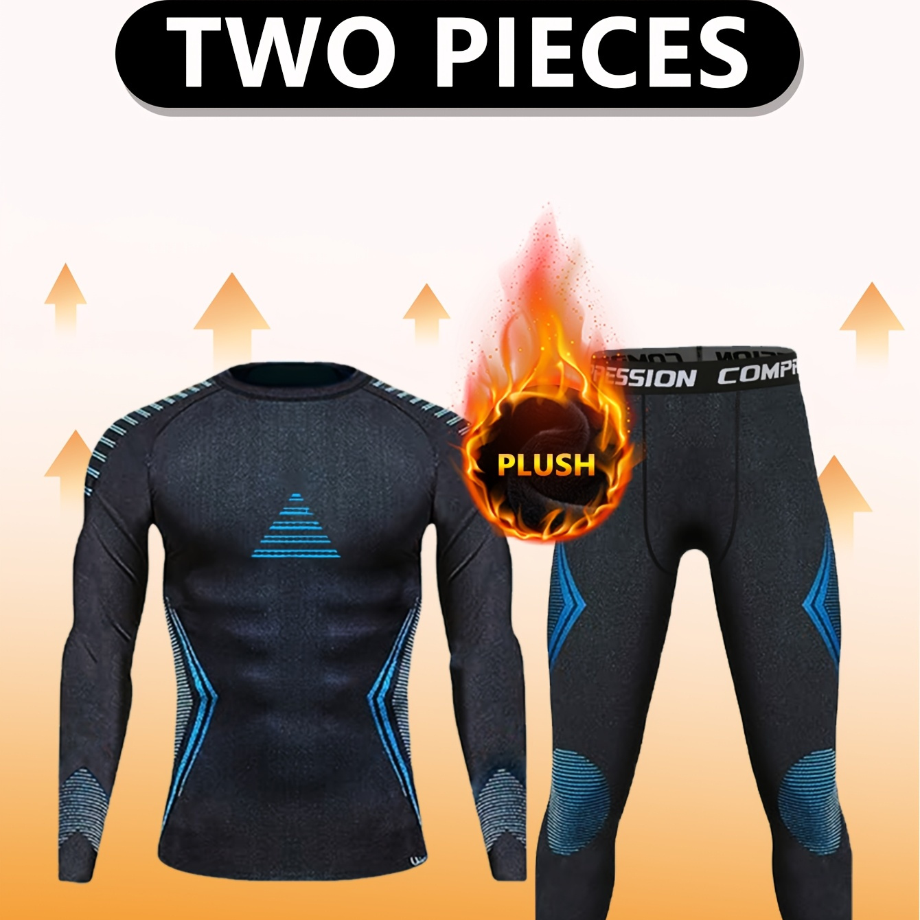 

2pcs Men's Thermal Set For Fall & Winter - Plush-lined Long Sleeve Top & Leggings, High- Polyester , Ideal For Skiing, Fitness, Running, Yoga & Sports, Machine Washable, Winter Clothes