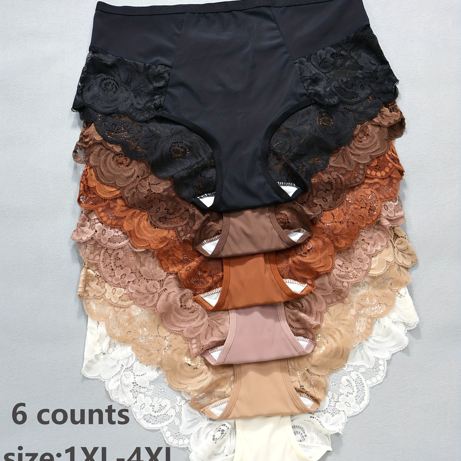 

6pcs Autumn And Winter Women's Panties Breathable Triangle Panties Melard And Winter Dark Color Large Size Sexy Lace Triangle Panties