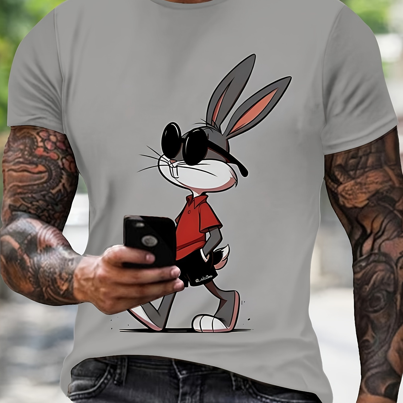 

Men' 3d Rabbit T-, Summer Tee, Top For , Polyester, Round , , Printed, Regular Fit,