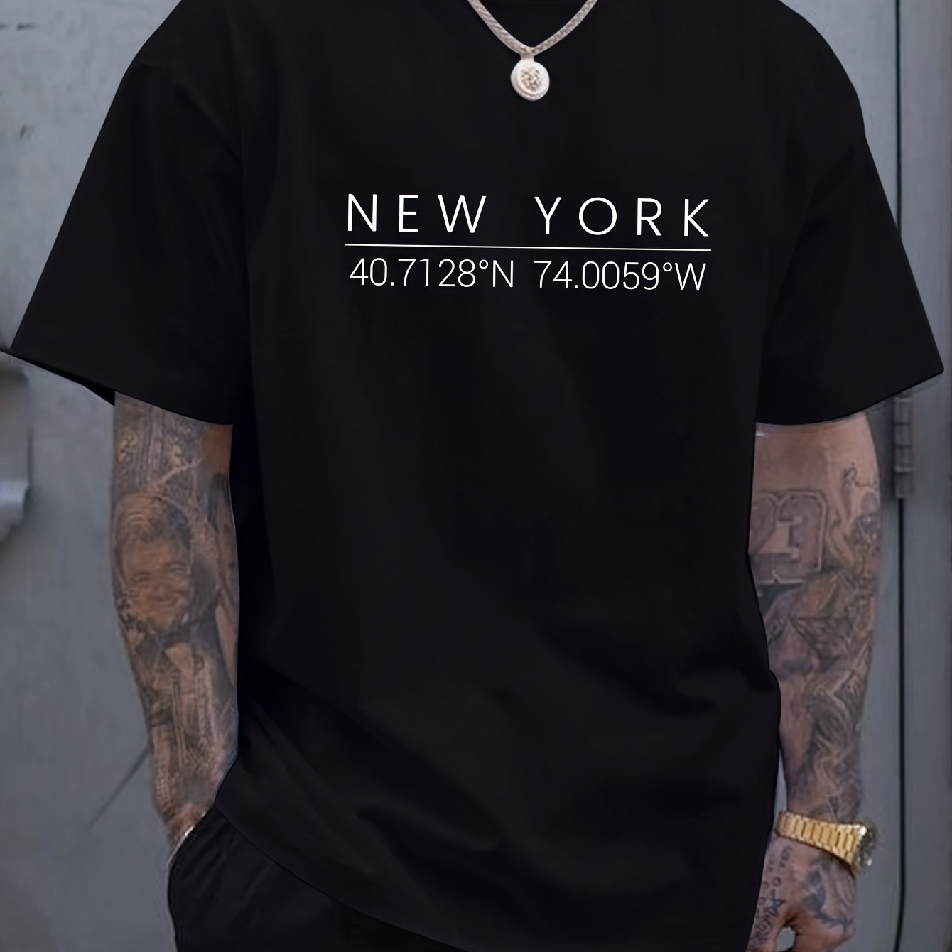 

New York Letter Print Men's New Round Crew Neck Short Sleeve Tee, Fashion T-shirt, Comfy Breathable Casual Sports Top For Spring Summer Holiday Leisure Vacation