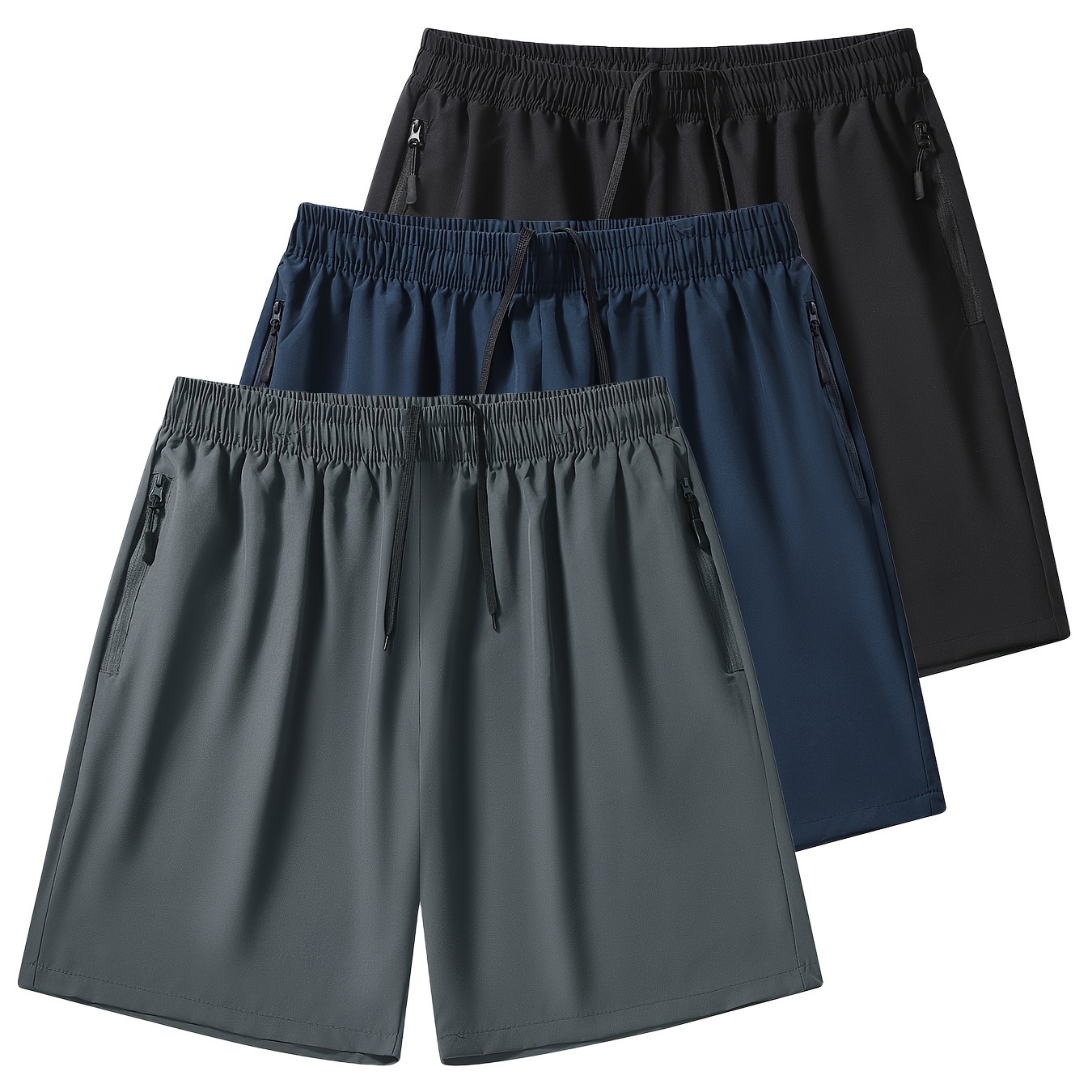 

Men's Casual 3pcs Comfy Outdoor Active Shorts With Zipper Pockets