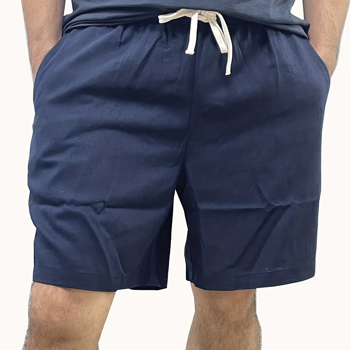 Men's Plus Size Solid Color Woven Shorts Beach Pants Holiday Shorts, Elastic Drawstring Sports Short Pants Breathable