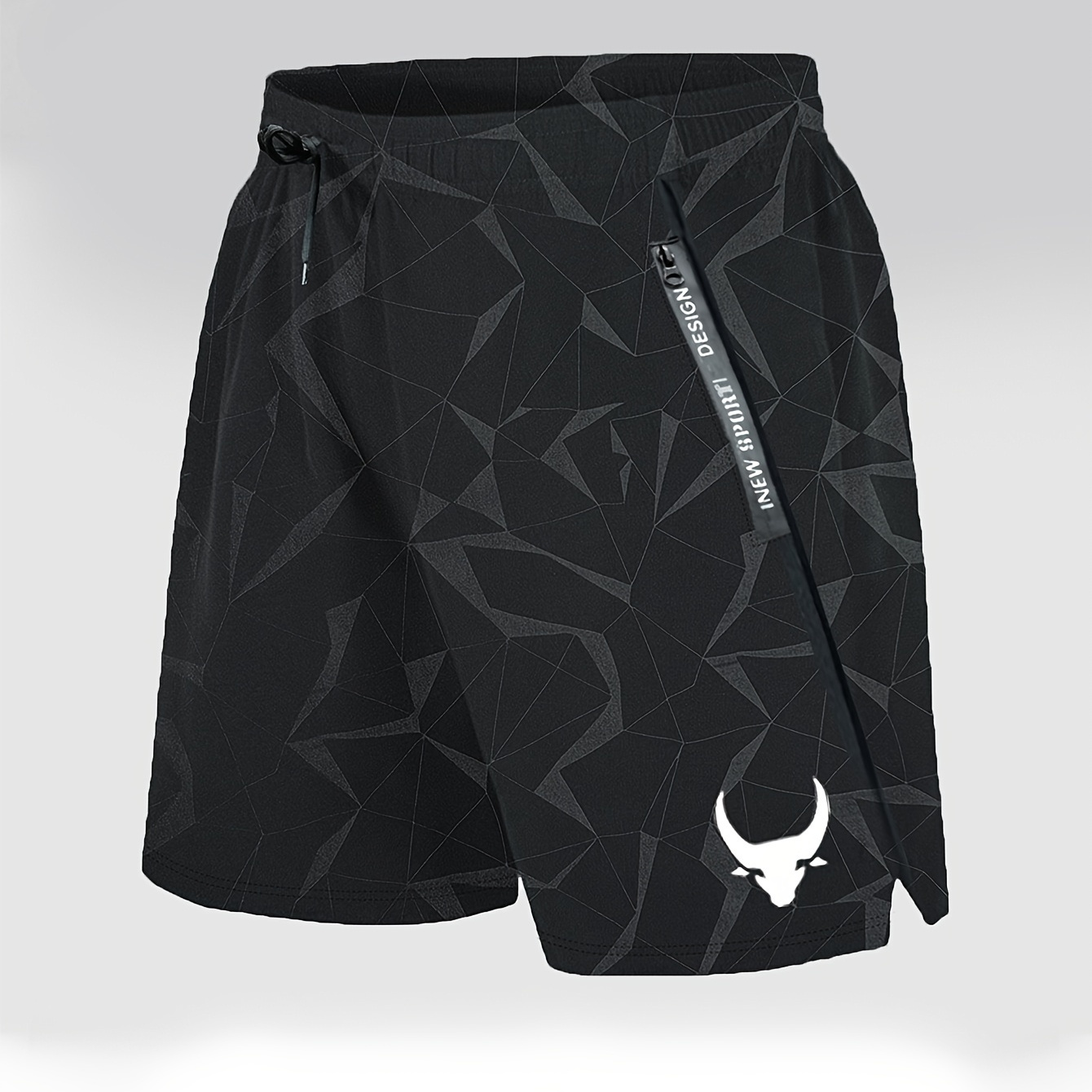 

Men's Bull Print Casual Shorts - Breathable Polyester, Zip Pocket Detail, Perfect For Tennis & Outdoor Activities