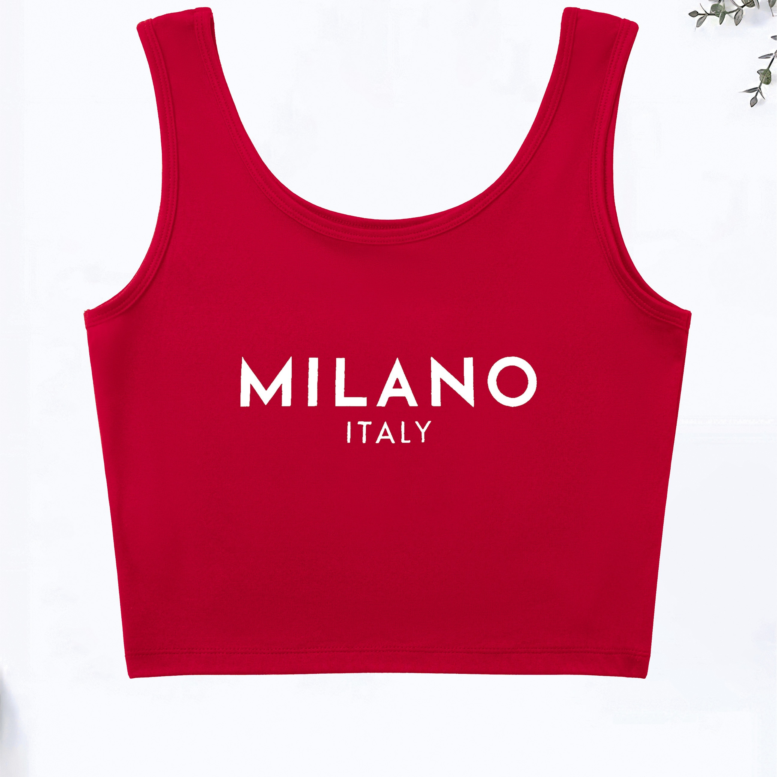 

Italy Milano Letter Print Tank Top, Sleeveless Casual Top For Summer & Spring, Women's Clothing