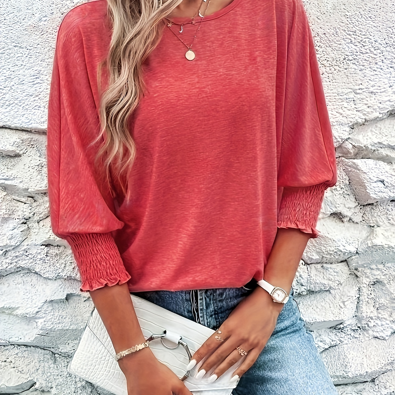 

[seasonal ] Elegant Women's Lavender Mid-sleeve T-shirt - Casual Crew Neck, Soft Polyester With Cuff Detail, Machine Washable - Ideal For Spring/summer/fall