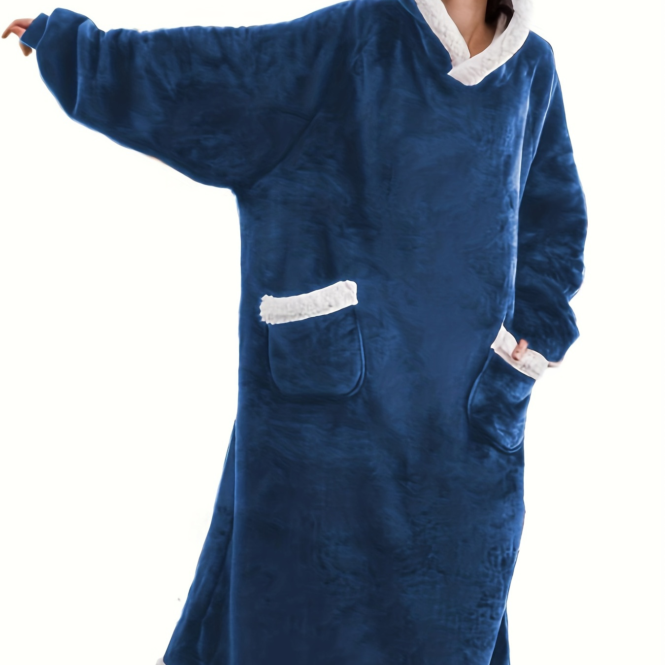 

Christmas Plush Hooded Robe, Warm & Comfy Long Sleeve Robe With Pockets, Women's Sleepwear